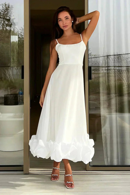 Abito Midi Donna Sottoveste Volant Bretelle Sottili - Vesarelli