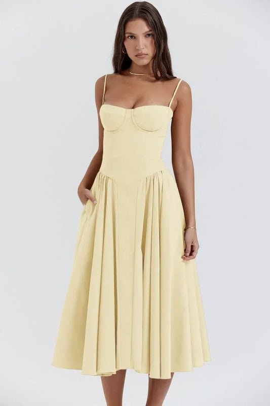 Abito Midi Donna Svasato con Spalline e Tasche - Vesarelli