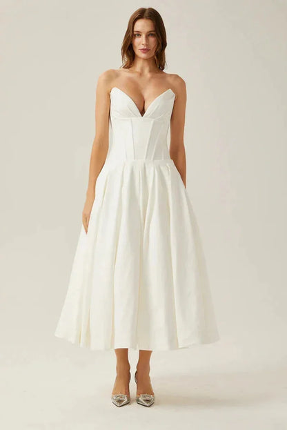Abito Midi Donna Bustier con Corsetto Svasato Elegante - Vesarelli