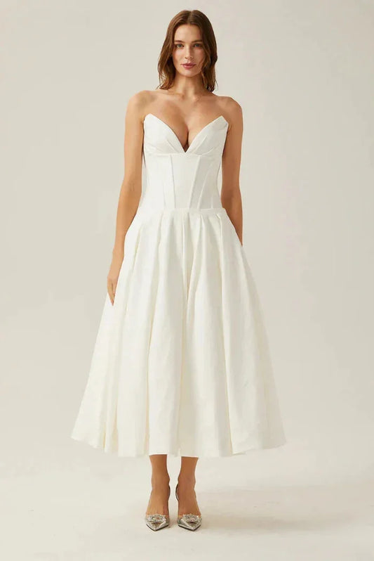 Abito Midi Donna Bustier con Corsetto Svasato Elegante - Vesarelli
