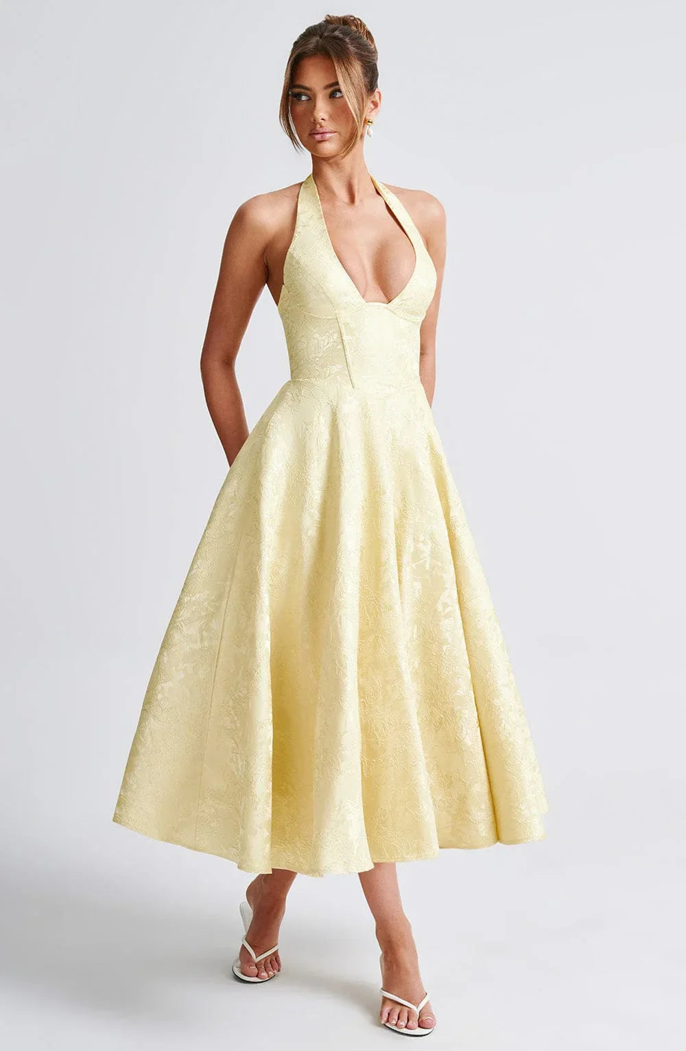 Abito Midi Donna con Scollo Schiena e Gonna Svasata - Vesarelli