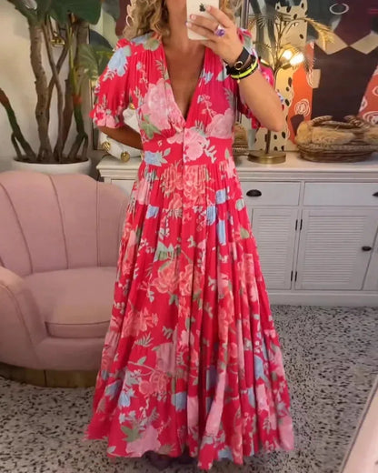 Abito Midi Donna Fantasia Floreale Manica Corta - Vesarelli