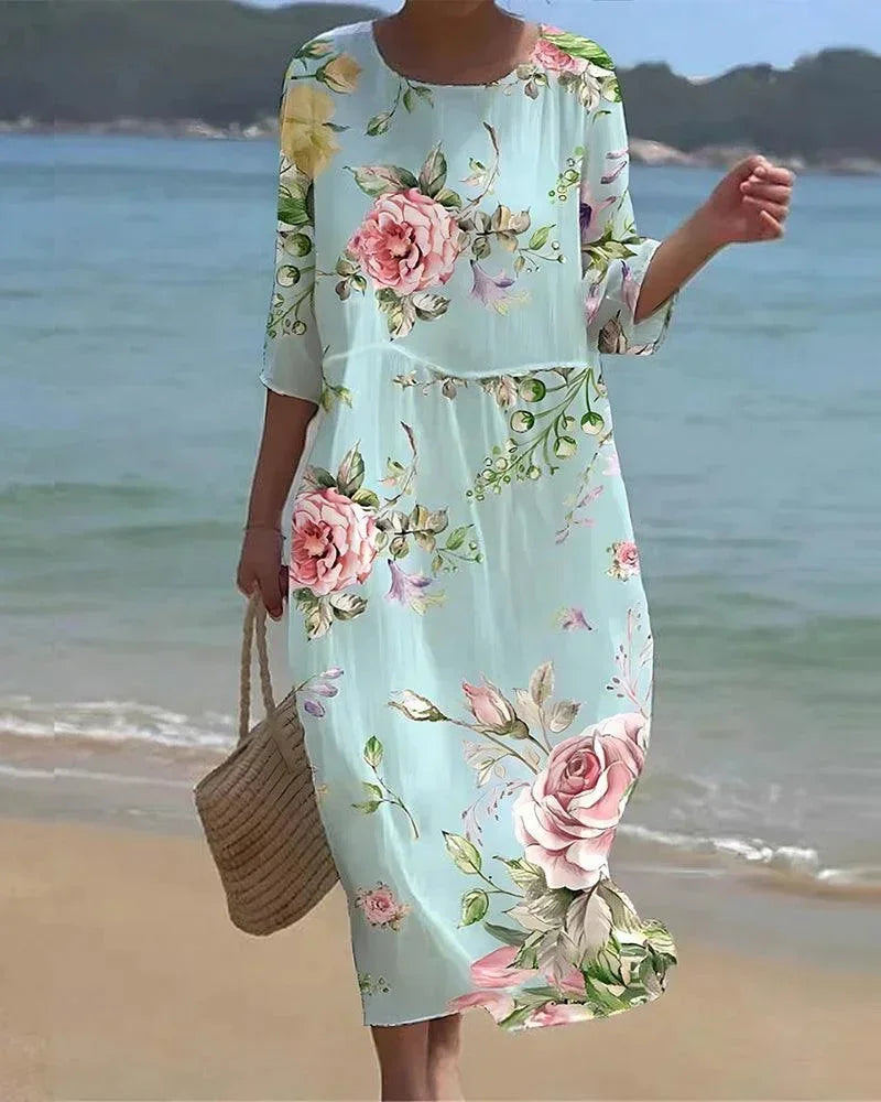 Abito Midi Donna Fantasia Manica Mezza Spiaggia - Vesarelli