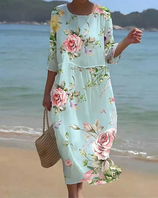 Abito Midi Donna Fantasia Manica Mezza Spiaggia - Vesarelli