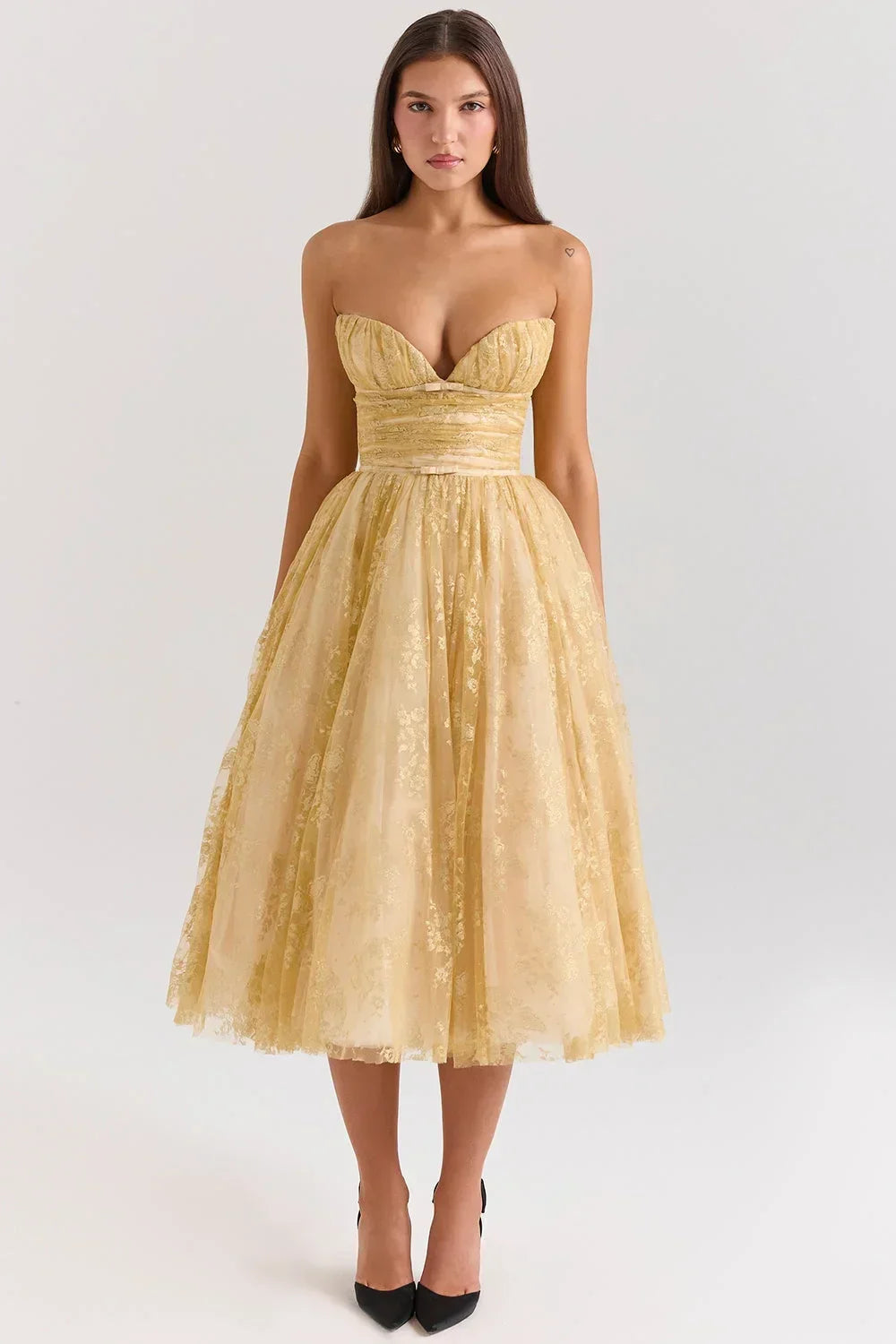 Abito Midi Donna Senza Spalline Elegante Cerimonia - Vesarelli