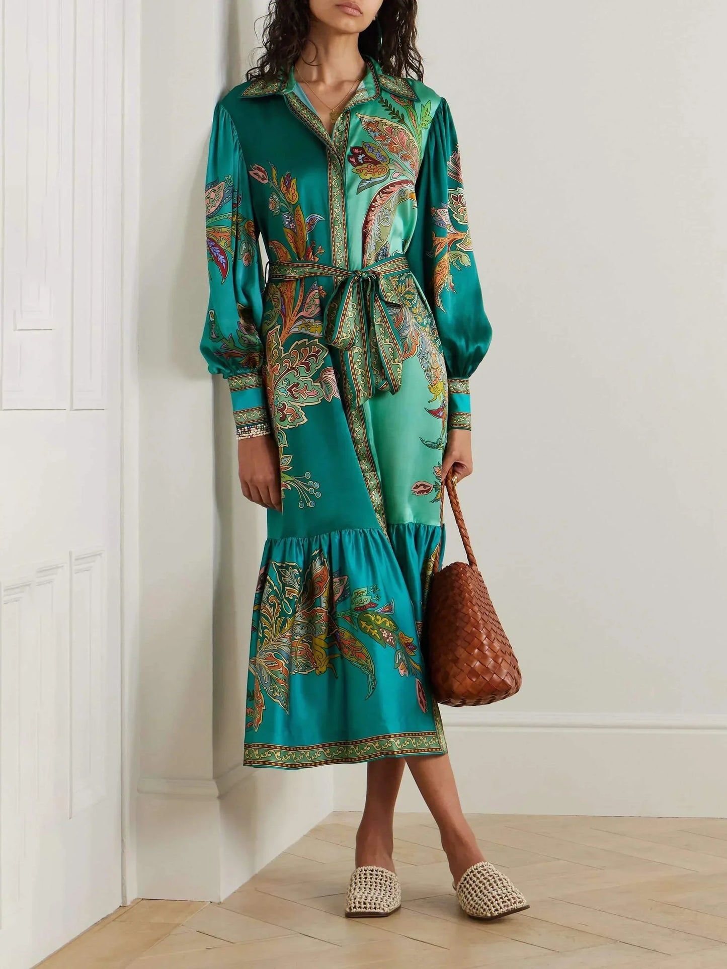 Abito Midi Donna Fluido Stampa Collo a Revers - Vesarelli