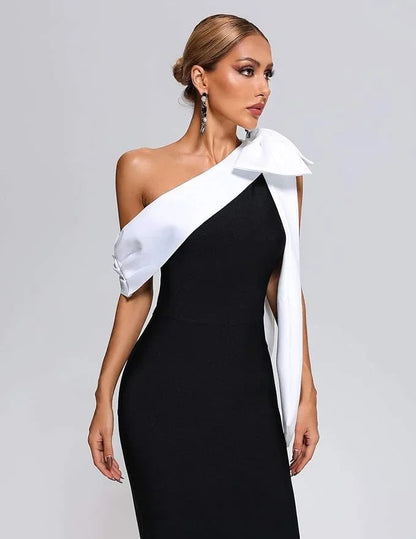 Abito Midi Donna Asimmetrico Monospalla con Nodo - Vesarelli