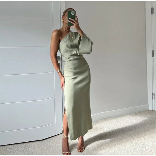 Abito Midi Donna Monospalla con Spacco Elegante - Vesarelli