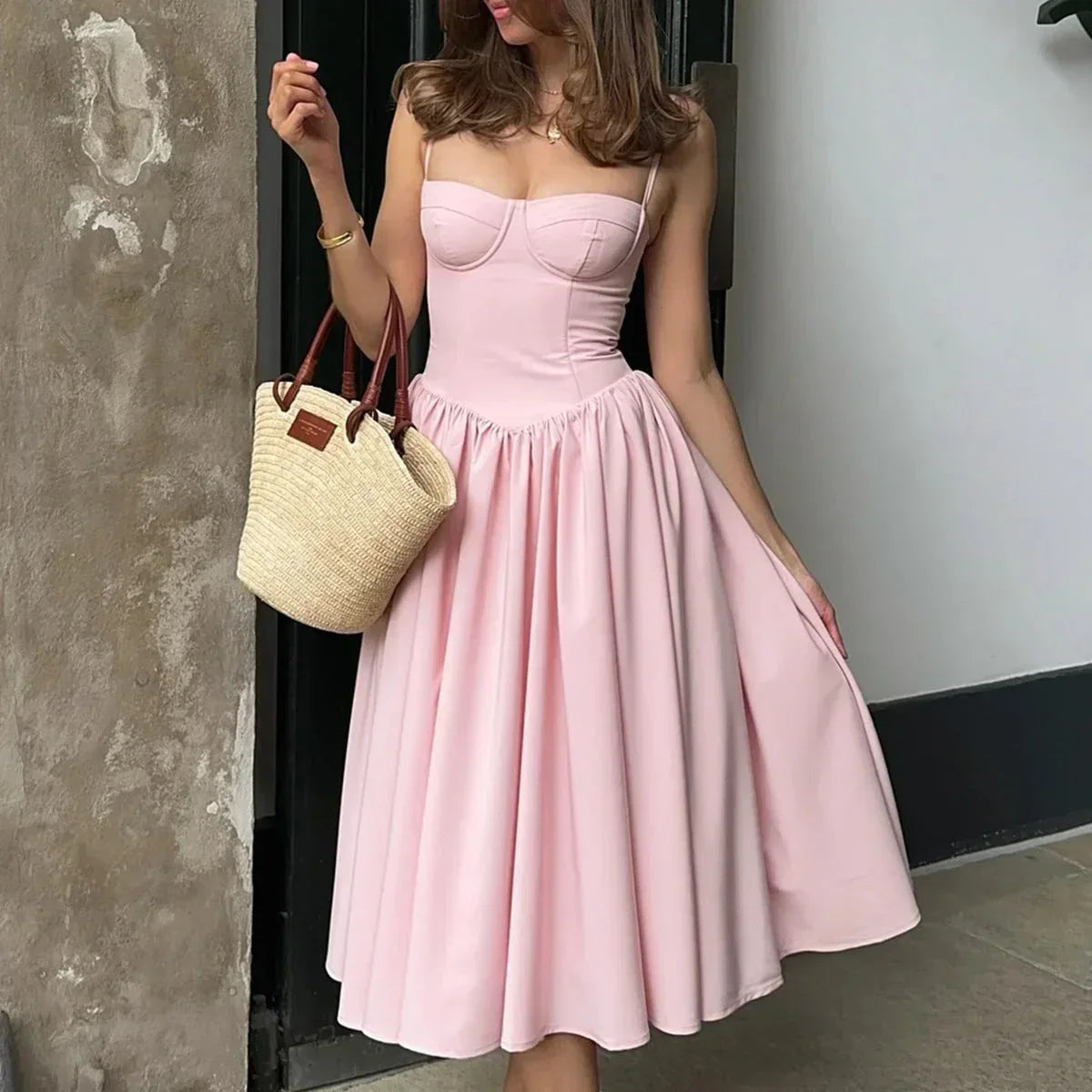 Abito Midi Donna Bustier Bretelle Estive - Vesarelli