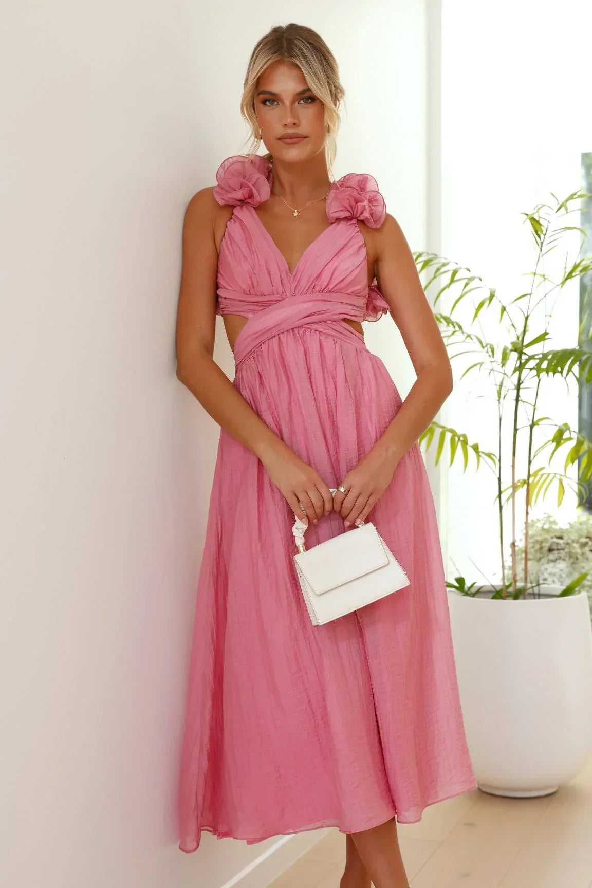 Abito Midi Donna con Volant sulle Spalle - Vesarelli