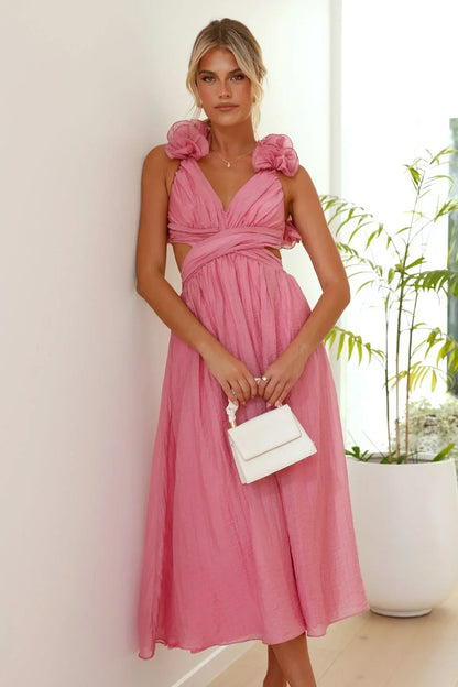 Abito Midi Donna con Volant sulle Spalle - Vesarelli