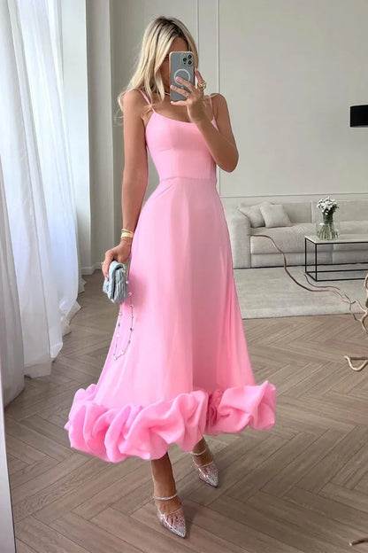 Abito Midi Donna con Volant e Bretelle Sottili - Vesarelli