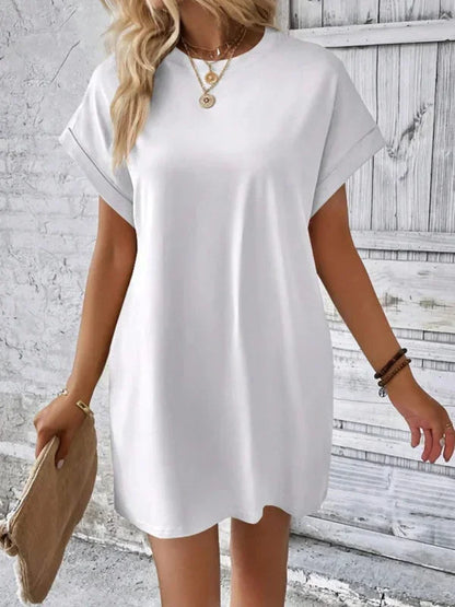 Robe courte légère en coton, à poches, à manches courtes, idéale pour l'été et les sorties à la plage.