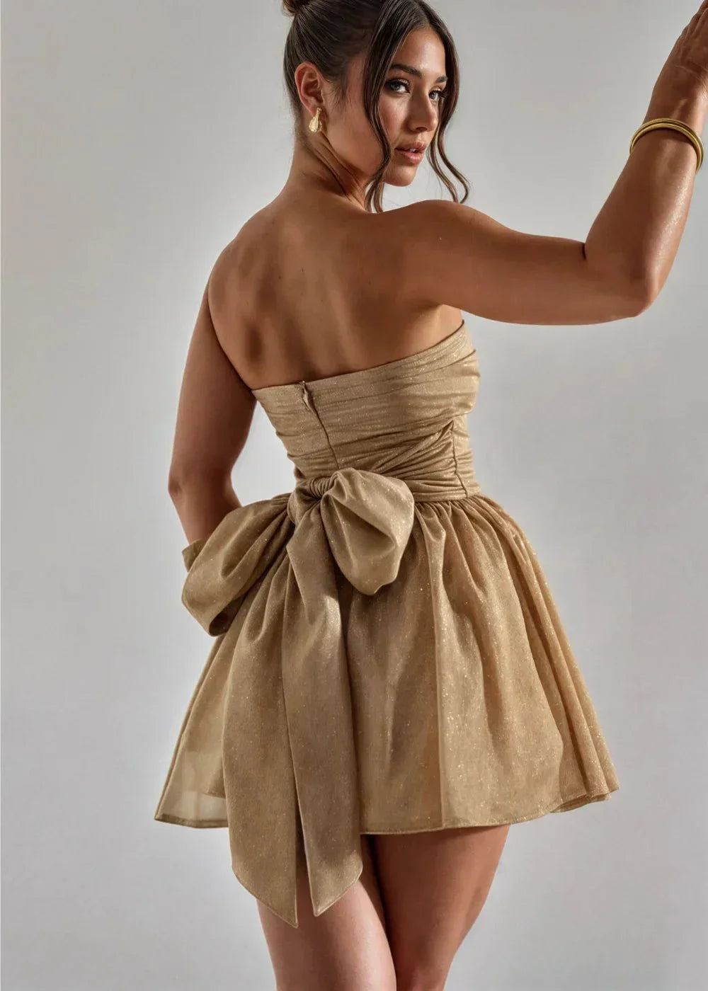 Abito Corto Donna Bustier con Nodo Effetto Lustrini - Vesarelli