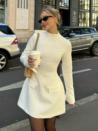 Abito Corto Donna con Tasche Maniche Lunghe - Vesarelli