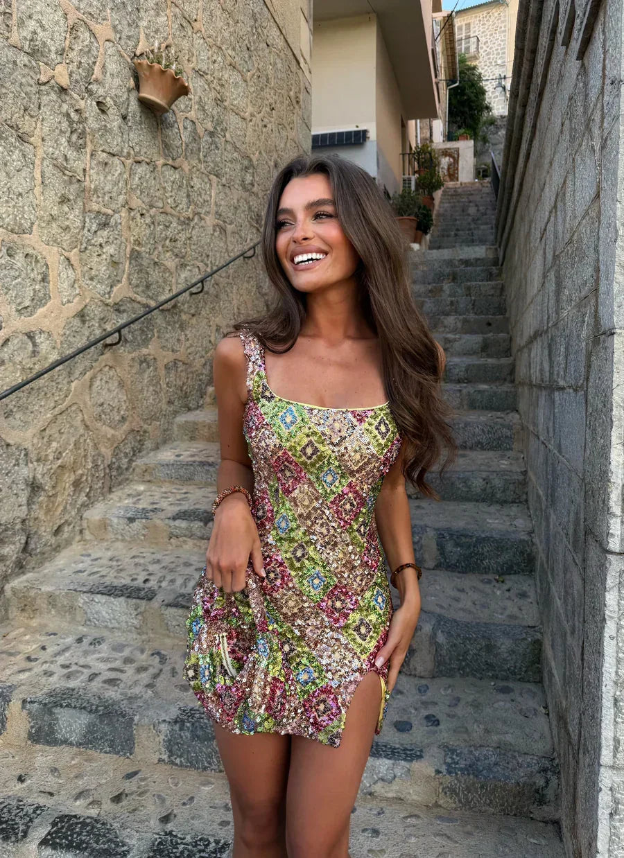 Abito Corto Donna con Paillettes Svasato - Vesarelli