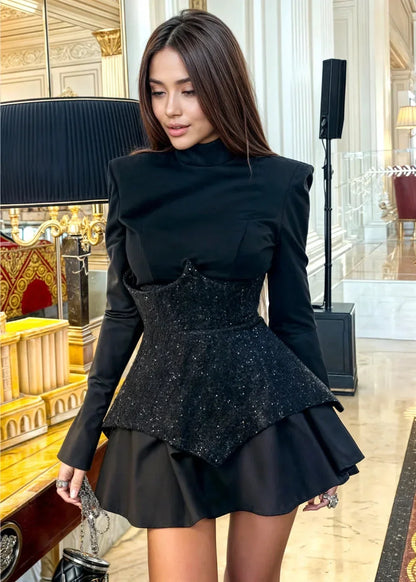 Abito Corto Donna Manica Lunga Paillettes Elegante - Vesarelli