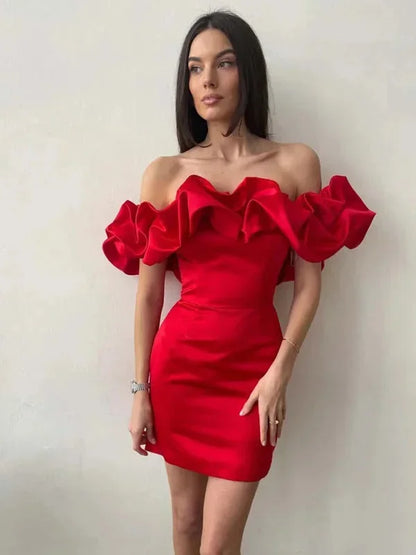 Abito Corto Donna Spalle Scoperte con Volant Elegante - Vesarelli