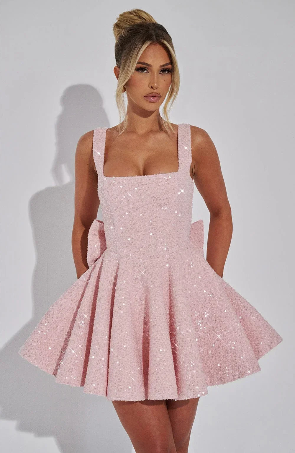 Abito Corto Donna Paillettes Bretelle Regolabili Nodo - Vesarelli