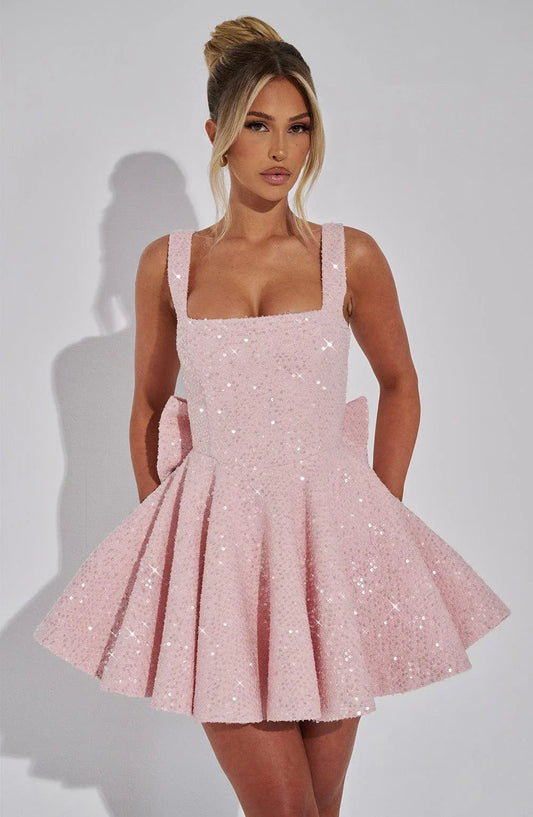 Abito Corto Donna Paillettes Bretelle Regolabili Nodo - Vesarelli