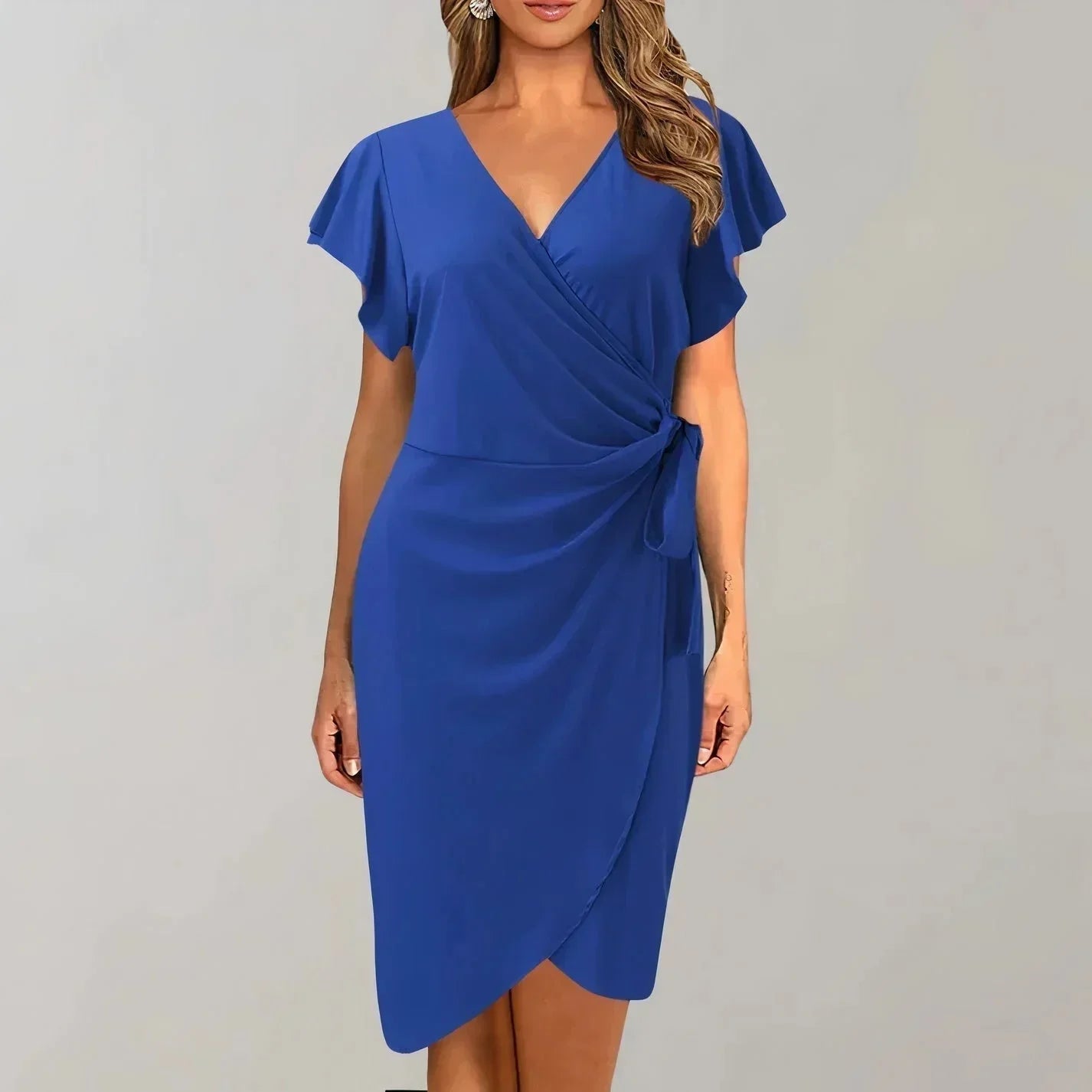 Robe courte portefeuille à manches courtes, col V, en tissu léger, avec nœud, parfaite pour les soirées, plusieurs couleurs…