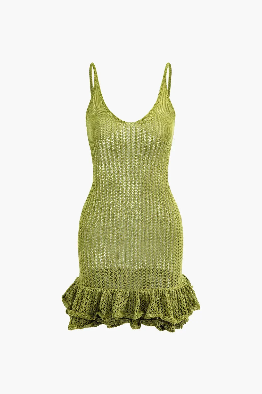 Robe courte en tricot texturé avec volants ludiques, idéale pour l'été et les journées à la plage.