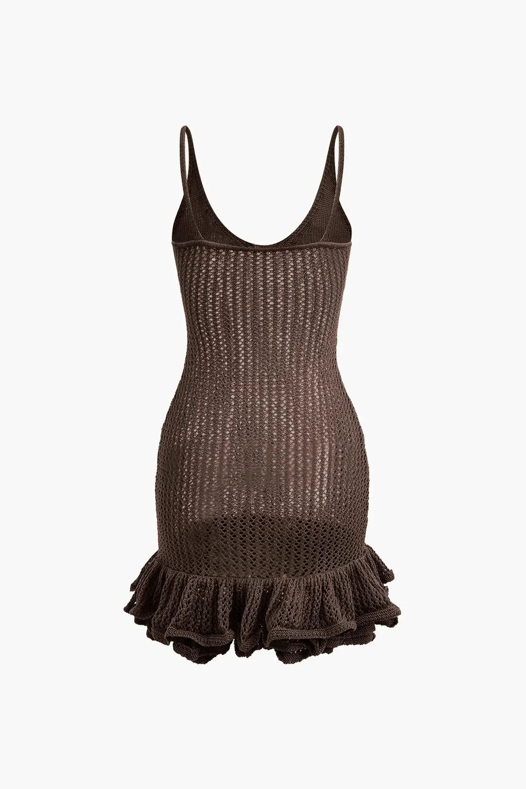 Robe courte texturée en tricot avec volants, idéale pour les journées d'été à la plage, légère et confortable.