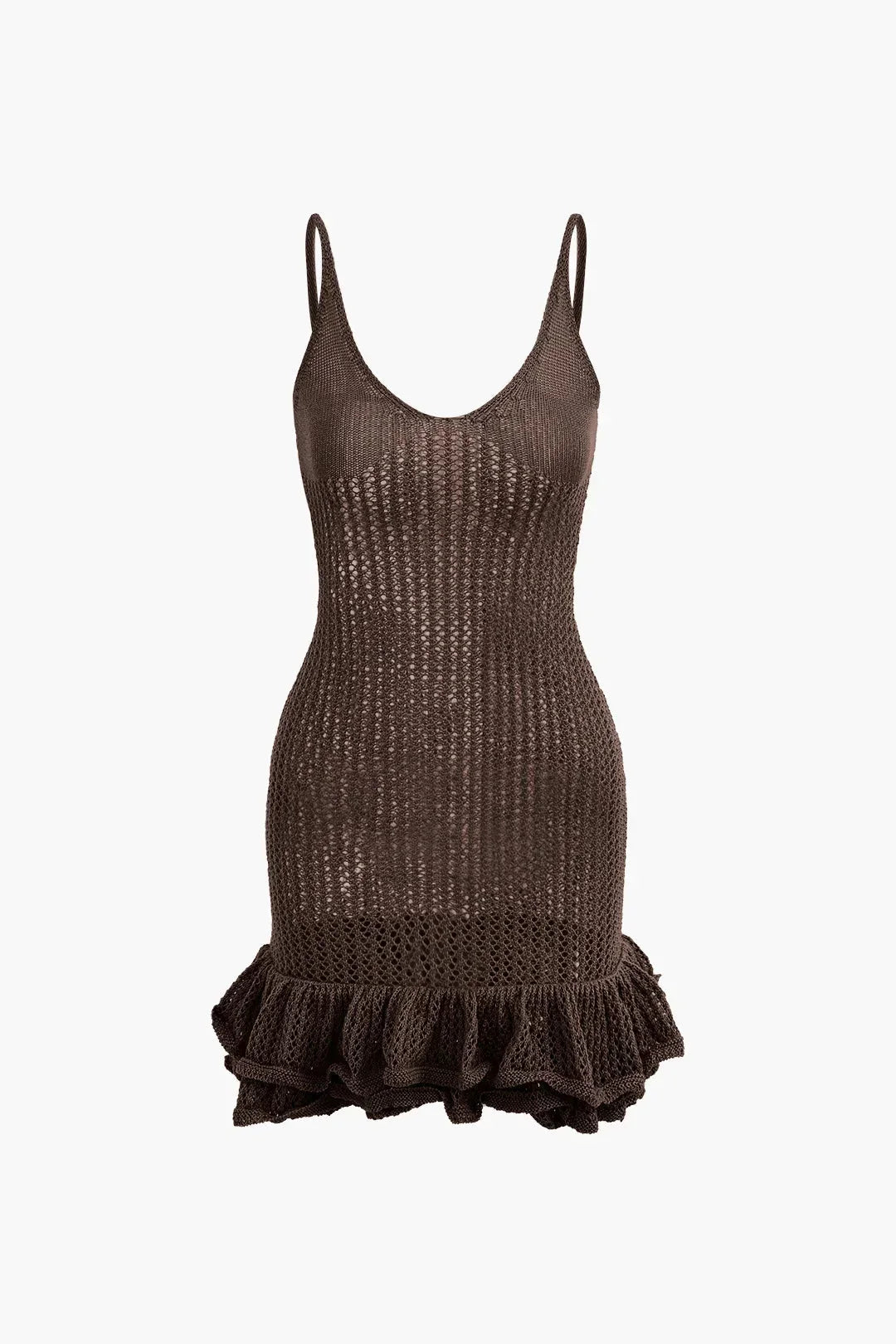 Robe courte en tricot texturé avec volants, idéale pour l'été et les sorties à la plage. Couleur vive et coupe légère.