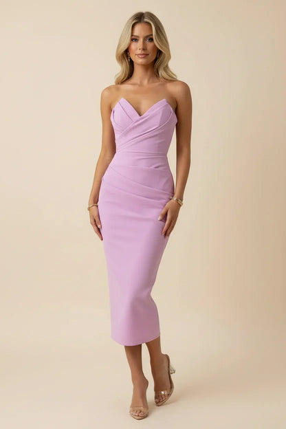 Abito Midi Donna Drappeggiato Vestibilità Attillata - Vesarelli