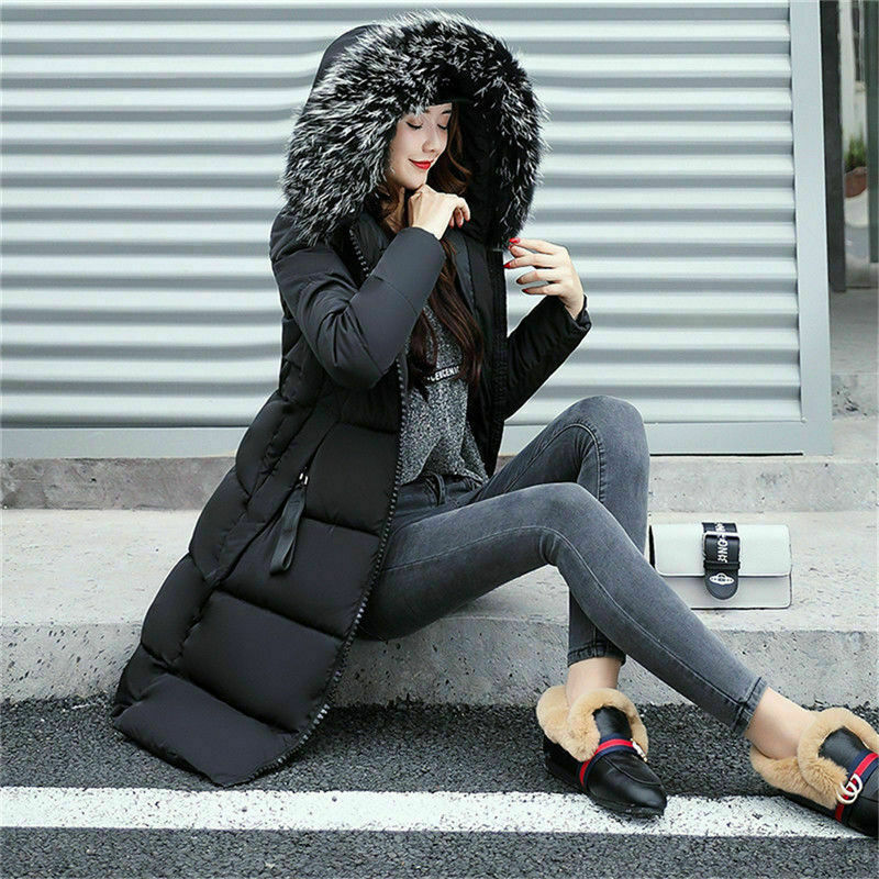 Giacca Piumino Donna Invernale con Cappuccio e Finta Pelliccia Calda