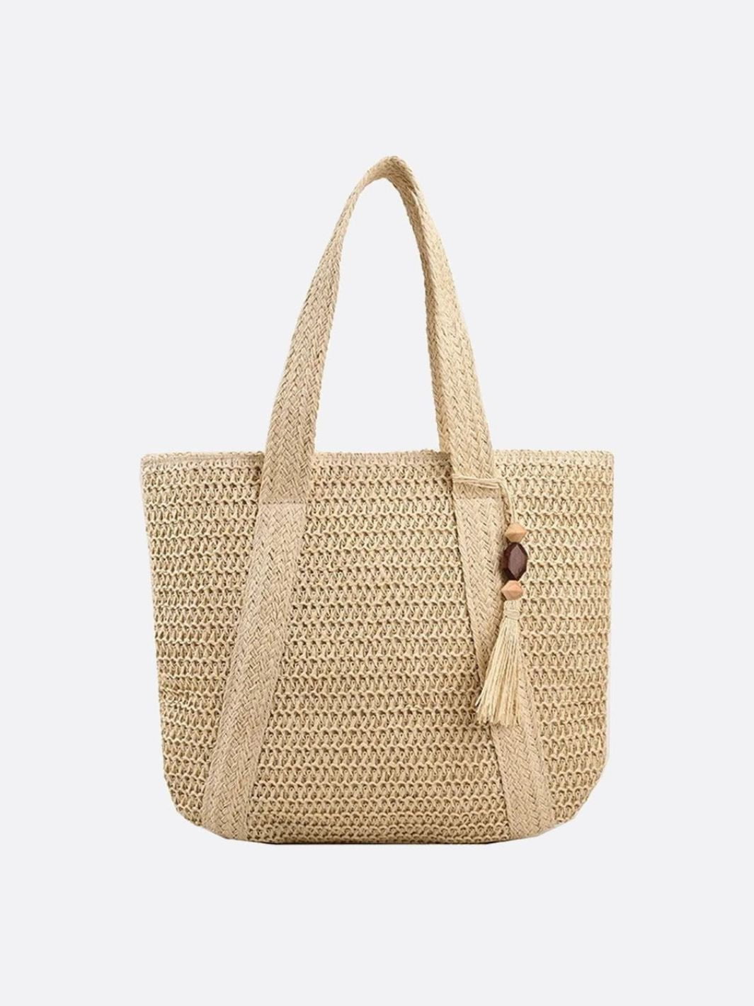 Borsa Tote Donna in Paglia con Zip Tracolla e Tasca Interna
