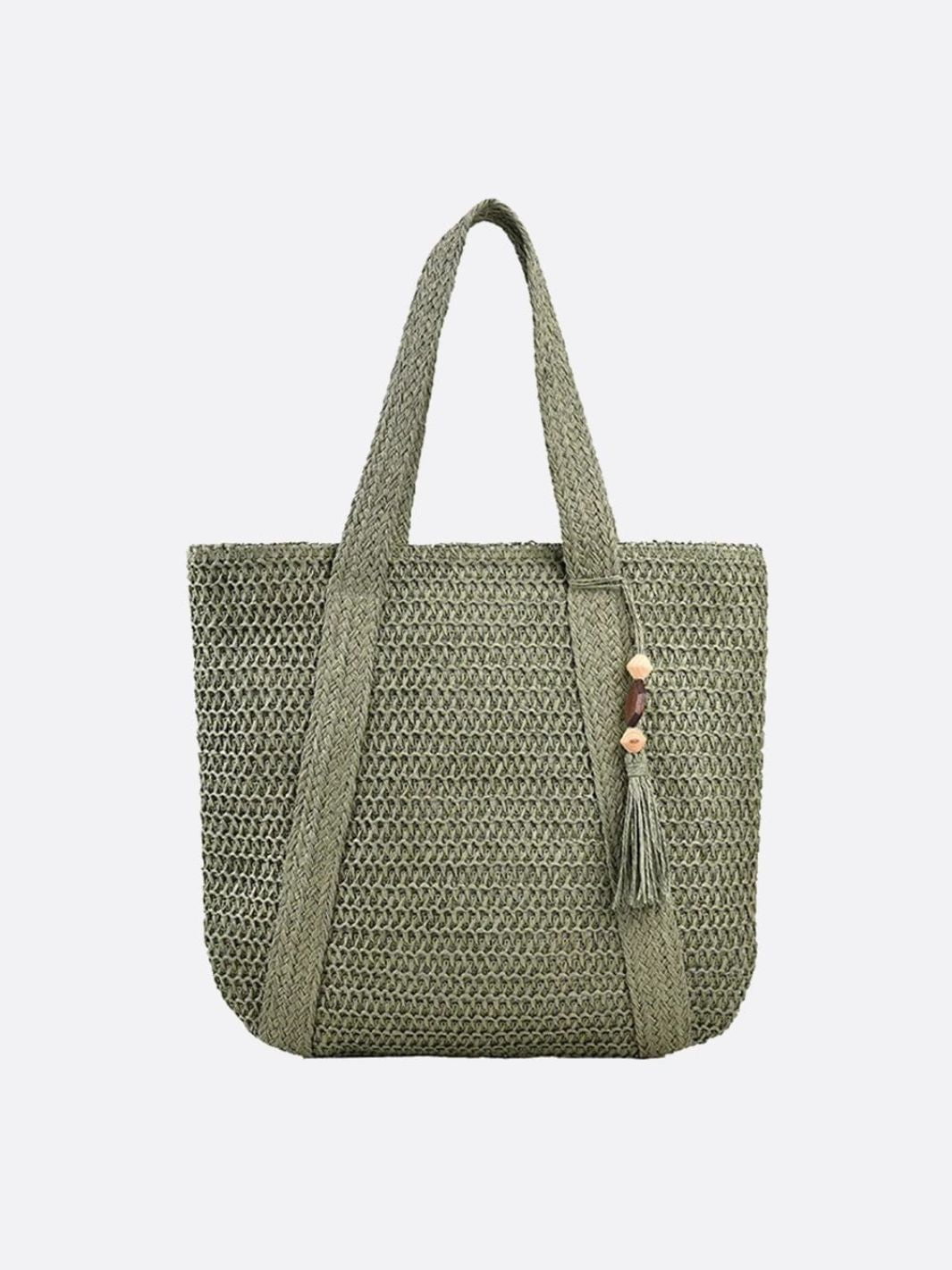 Borsa Tote Donna in Paglia con Zip Tracolla e Tasca Interna
