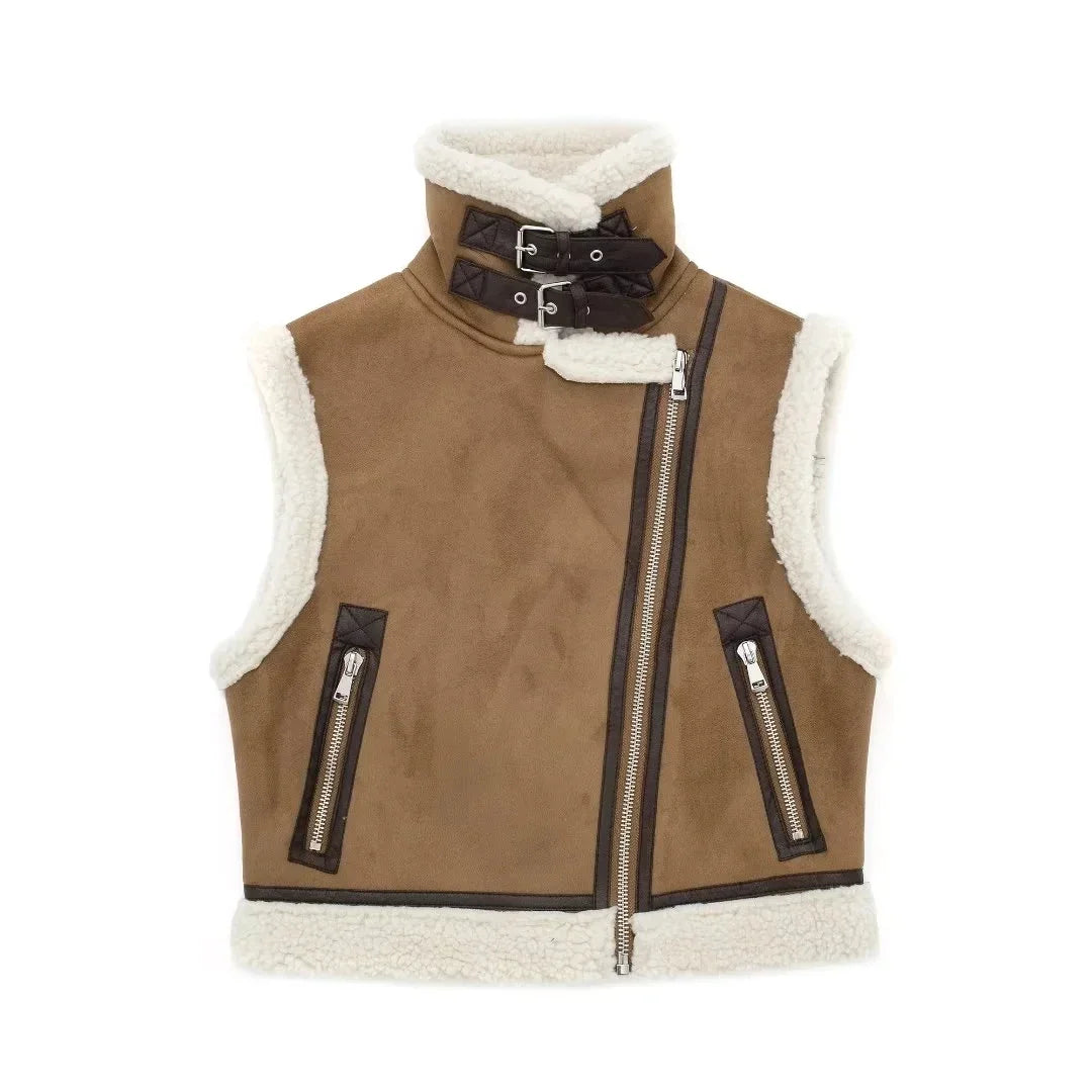 Gilet Donna Imbottito con Fodera in Shearling Senza Maniche