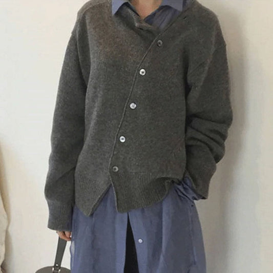Cardigan Donna Asimmetrico in Maglia con Bottoni - Brentozzi