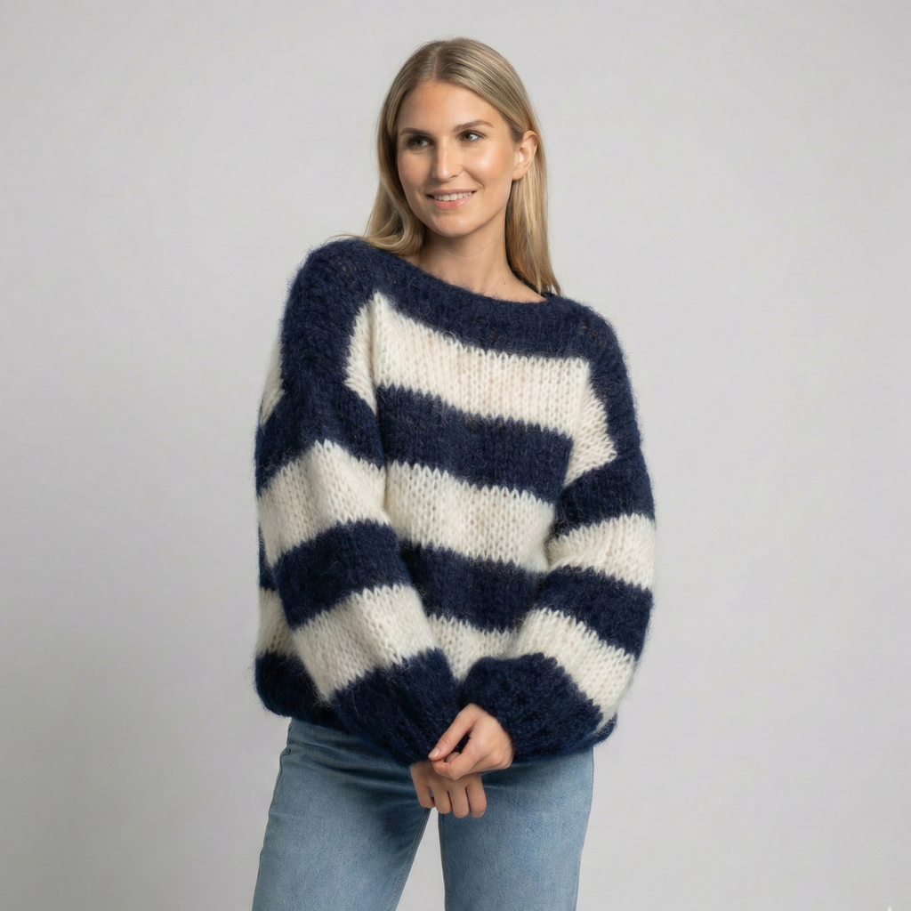 Maglione Donna a Righe Maglia Grossa Taglio Ampio - Vesarelli