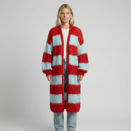 Cardigan Donna Lungo a Righe Stile Contemporaneo - Vesarelli