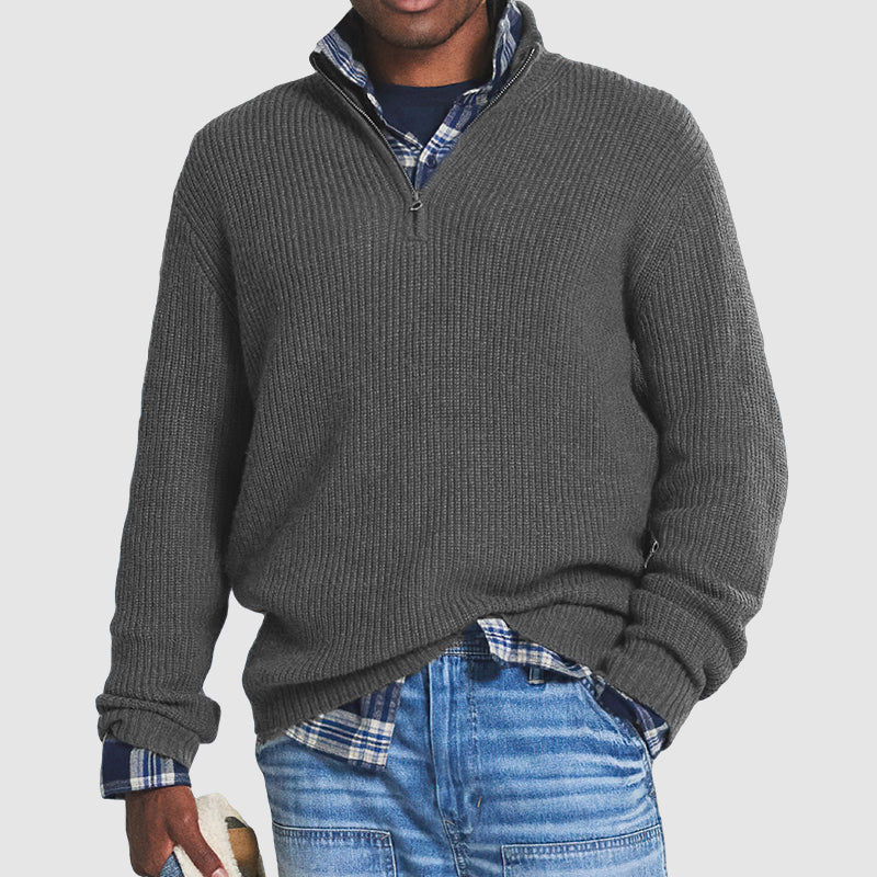 Maglione Uomo in Maglia Coste Collo Alto con Zip - Brentozzi