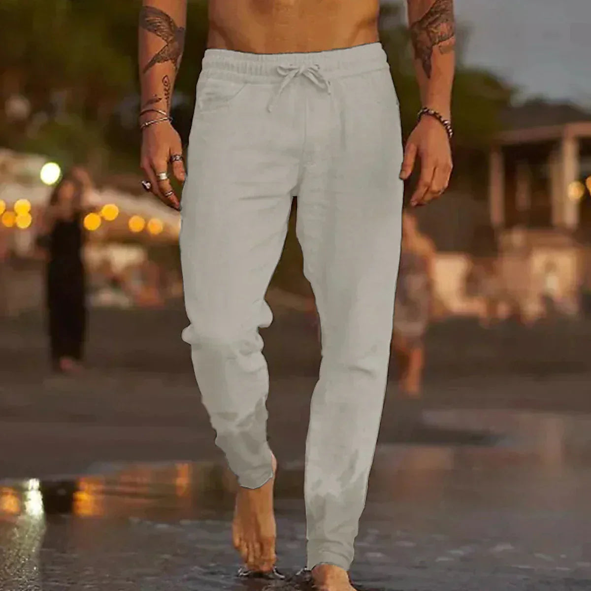 Pantaloni Uomo Tessuto Leggero Vestibilità Classica