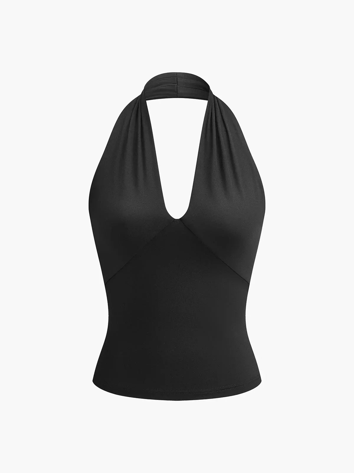 Top femme dos-nu en tissu léger, avec un croisement avant et une coupe moderne pour un look chic et décontracté.