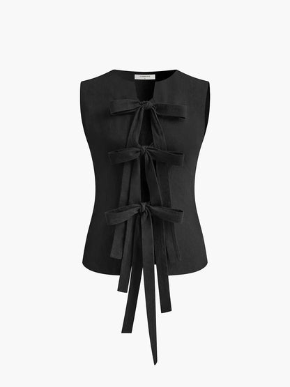 Top femme sans manches en coton léger, avec liens ajustables au dos pour un ajustement personnalisé et un style décontracté.