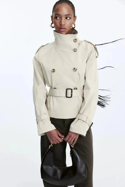 Trench Coat Donna Collo Alto Cintura Annodata - Vesarelli
