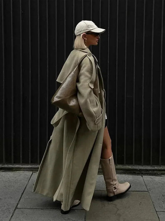 Trench Coat Donna Lungo Oversize con Revers Larghi - Vesarelli