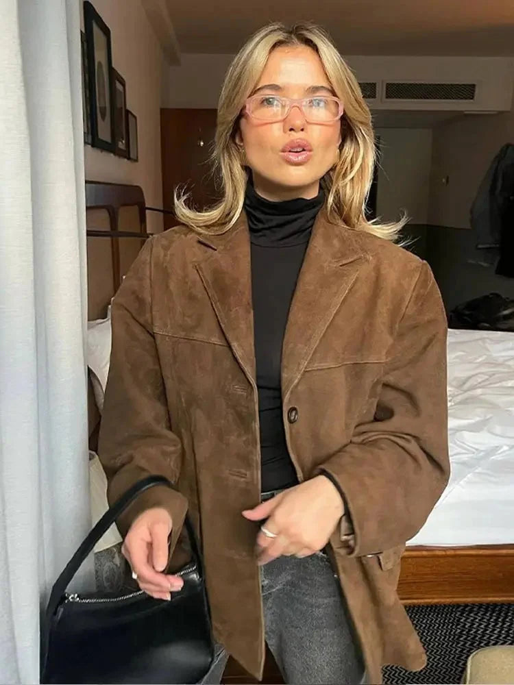 Blazer Donna Oversize in Camoscio Morbido - Vesarelli