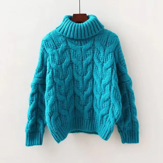 Maglione Donna in Maglia con Treccia Collo Alto Morbido