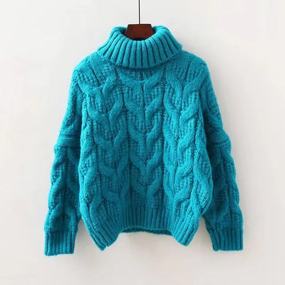 Maglione Donna in Maglia con Treccia Collo Alto Morbido
