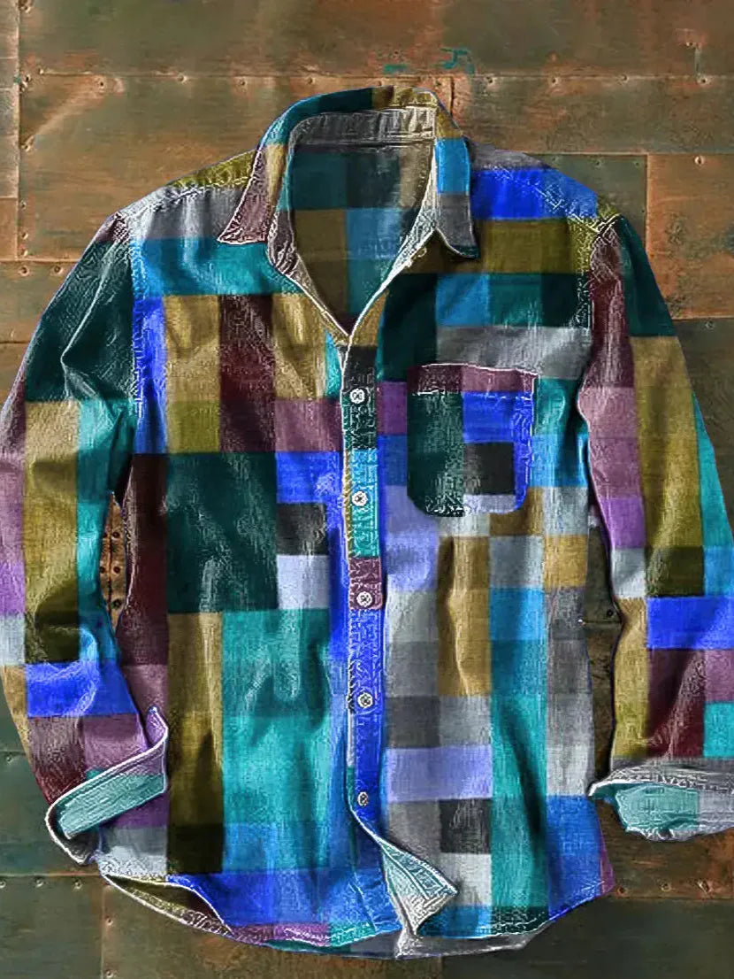 Camicia Uomo Vintage Manica Lunga Fantasia Quadri