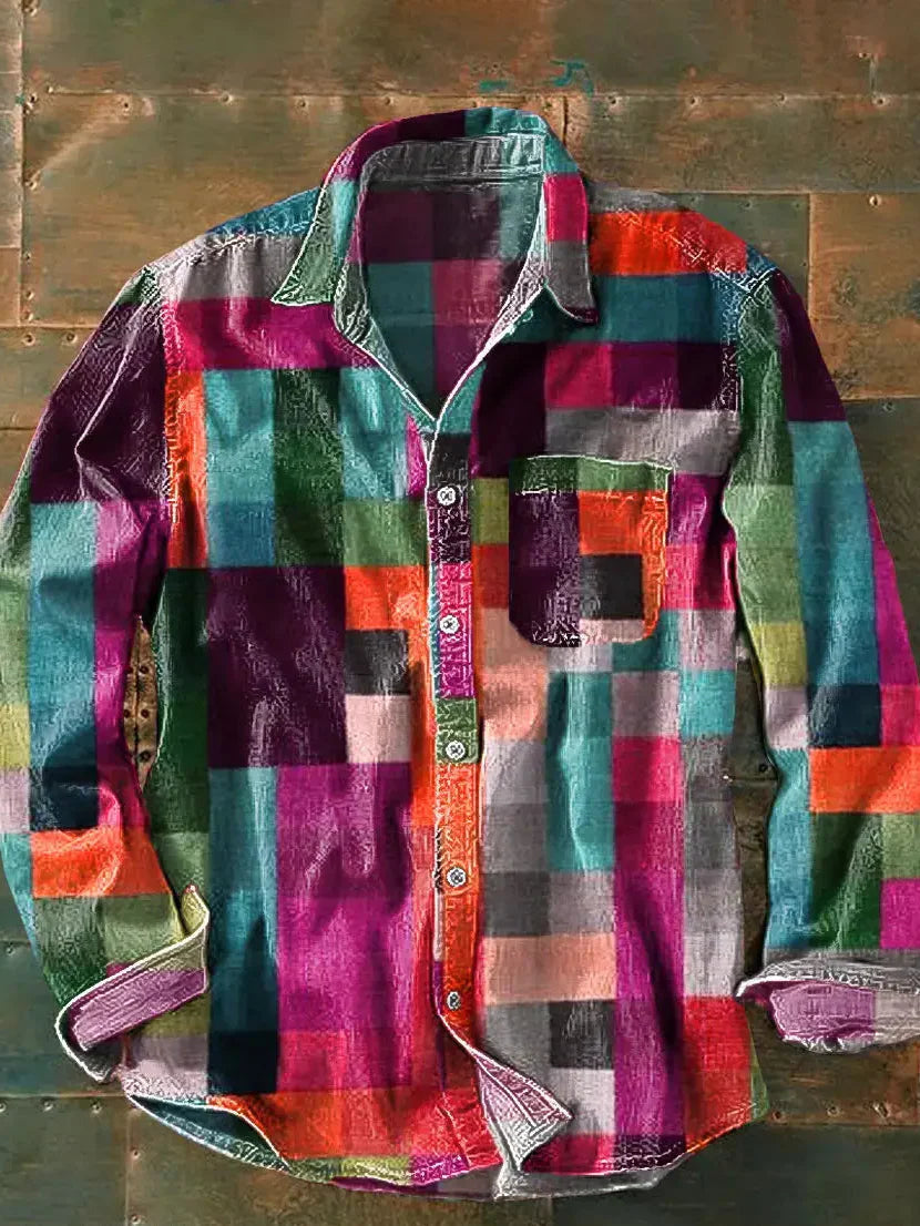 Camicia Uomo Patchwork Manica Lunga