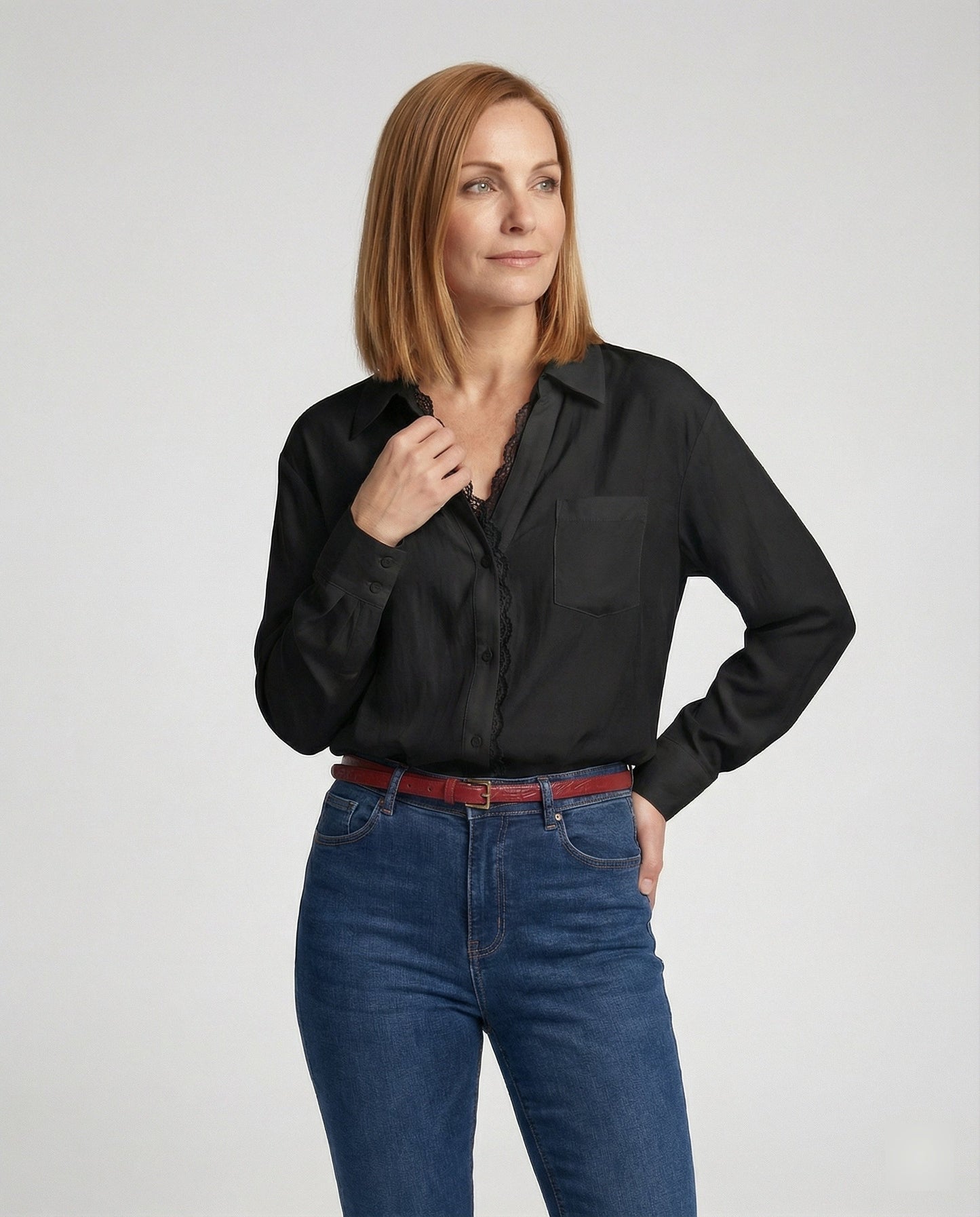 Blusa Donna con Dettagli in Pizzo Regular Fit