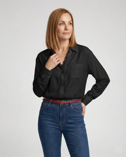 Blusa Donna con Dettagli in Pizzo Regular Fit