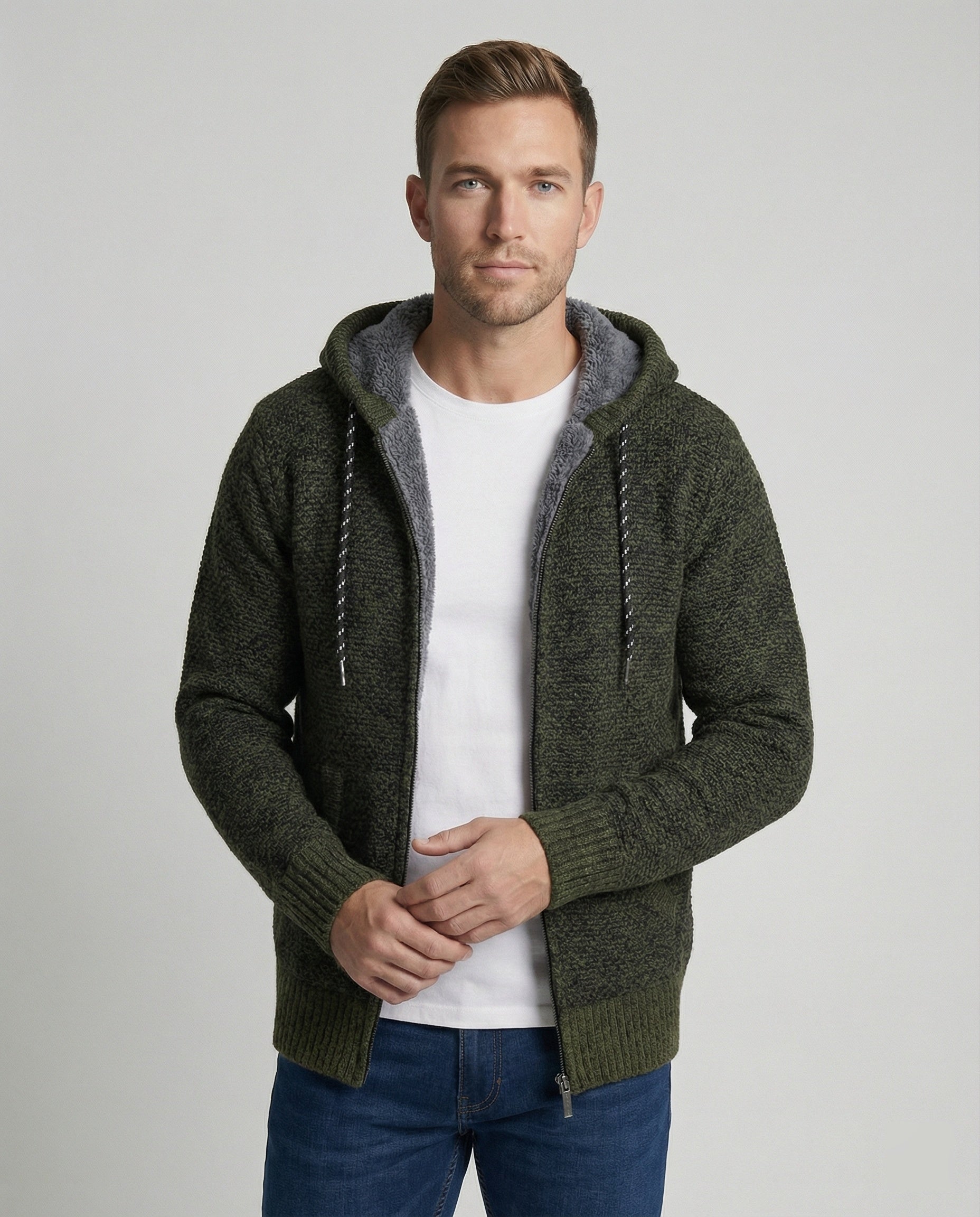 Cardigan Uomo in Maglia con Cappuccio Casual - Brentozzi